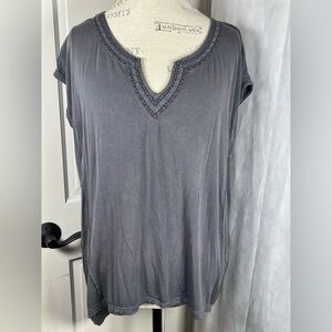 POL Charcoal Blue Tunic with Embroidered Neckline Size Small Oversize